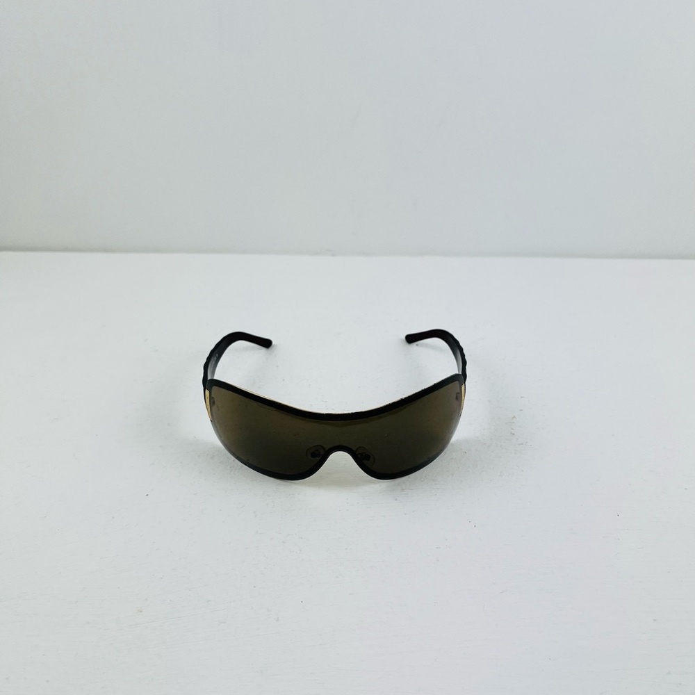 Chanel Y2K 00’s Dark Brown Logo Shield Wrap Around Quilted Sunglasses - Picture 3 of 11